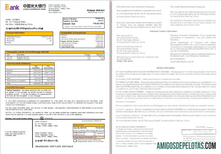 Extrato de hipoteca do China Everbright Bank, 2 páginas, 1 2 Scr modelo